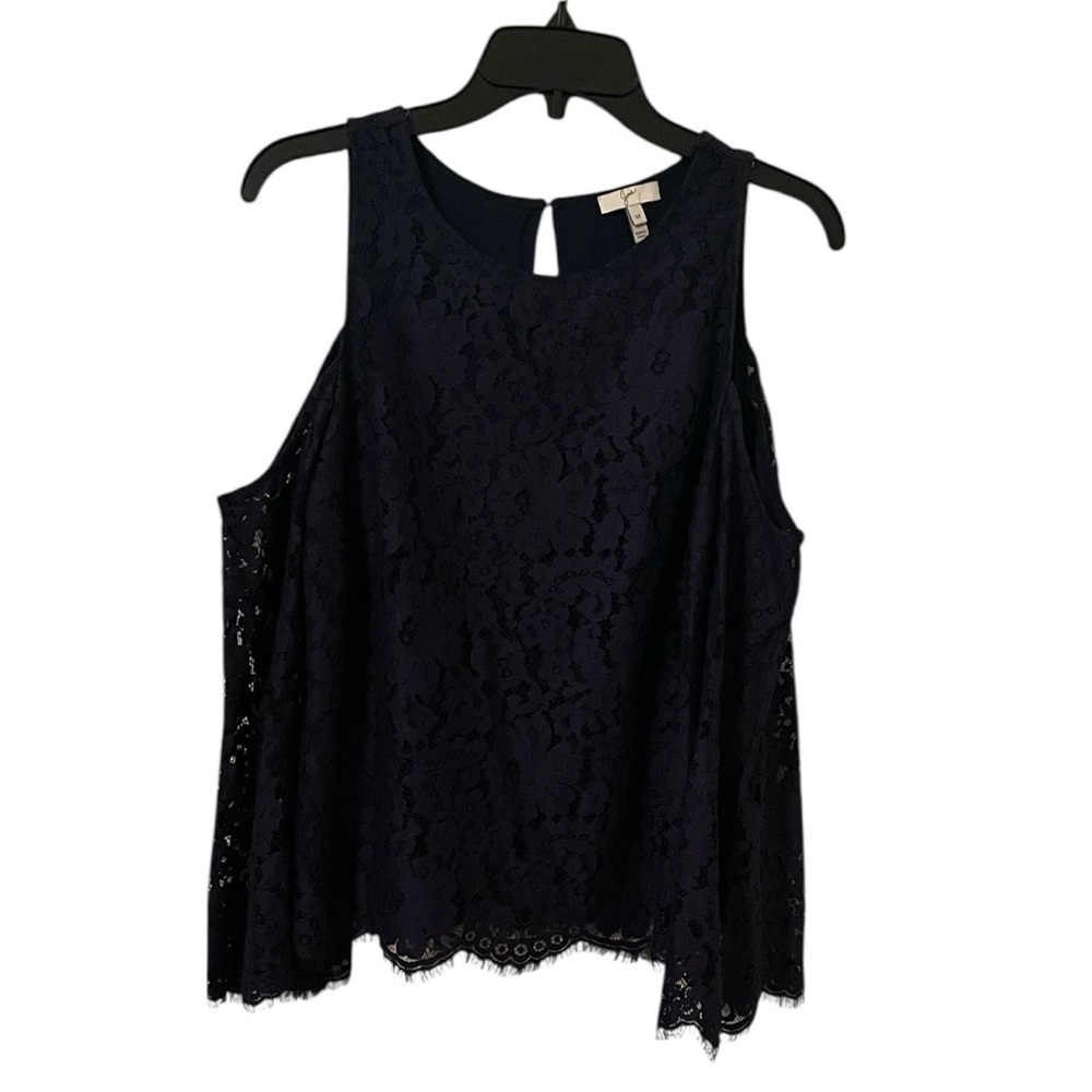 Joie Women’s Navy Blue Lace‎ Lined Cold Shoulder Key Hole Closure Top Size M